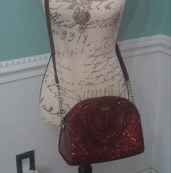 Kate Spade mini Reily Laurel Way glitter deep plum with matching card holder - Picture 3 of 12